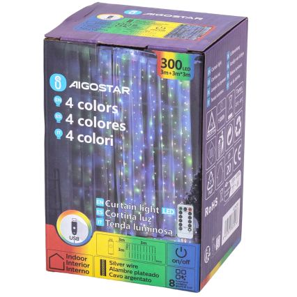 Aigostar - LED ściemnialny świąteczny łańcuch świetlny 300xLED/8 funkcji USB 6x3m wielokolorowy + pilot zdalnego sterowania