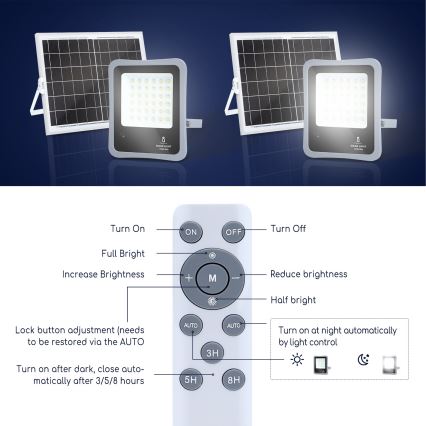 Aigostar - LED Ściemnialny naświetlacz solarny LED/100W/3,2V IP65 + pilot