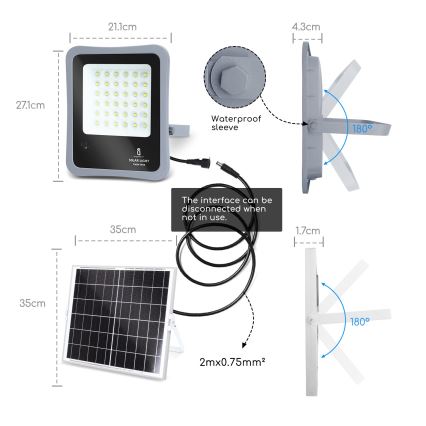 Aigostar - LED Ściemnialny naświetlacz solarny LED/100W/3,2V IP65 + pilot