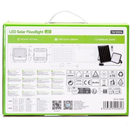 Aigostar - LED Ściemnialny naświetlacz solarny LED/100W/3,4V IP66 + pilot zdalnego sterowania