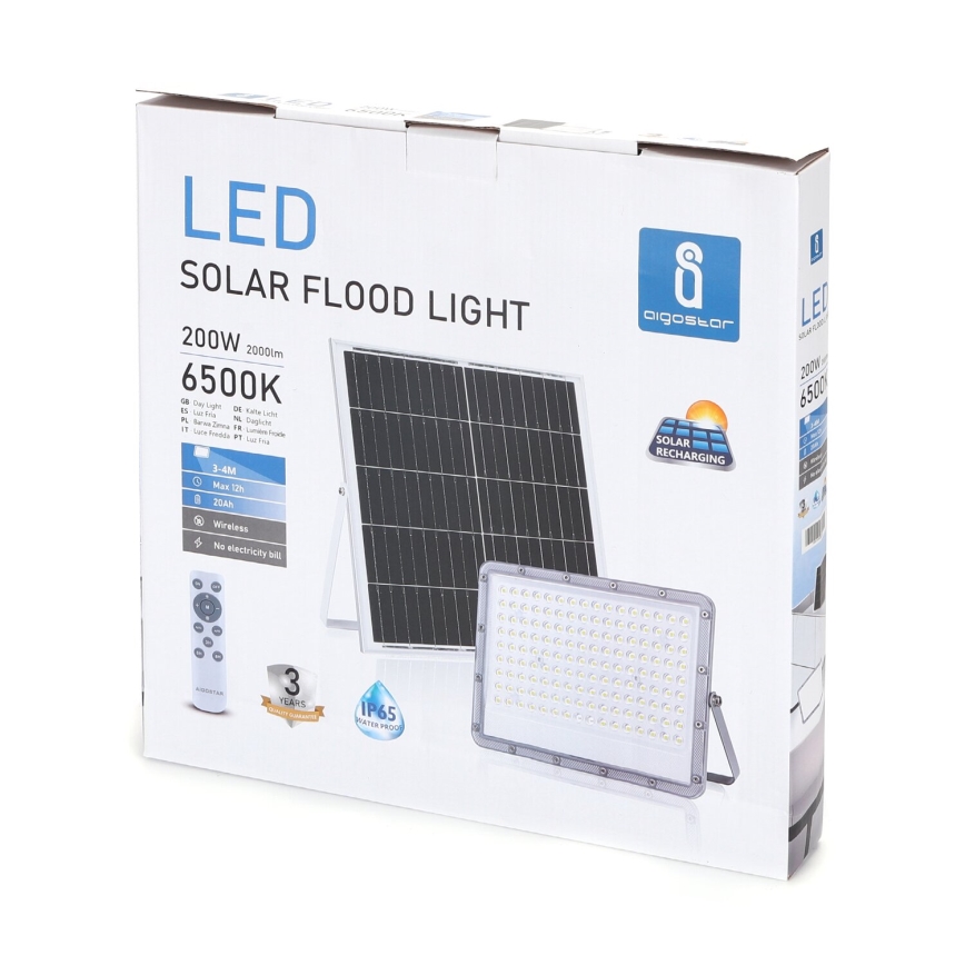 Aigostar - LED Ściemnialny naświetlacz solarny LED/200W/3,2V IP65 + zdalne sterowanie