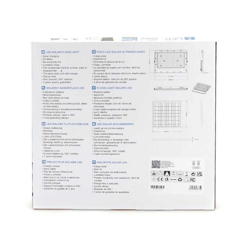 Aigostar - LED Ściemnialny naświetlacz solarny LED/200W/3,2V IP65 + zdalne sterowanie