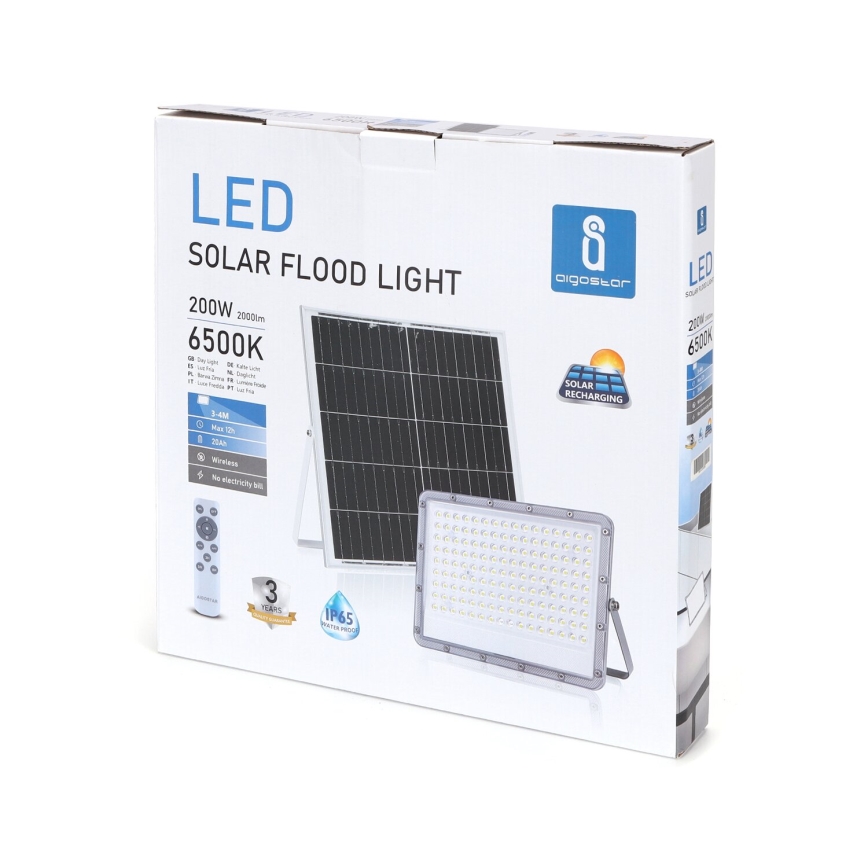 Aigostar - LED Ściemnialny naświetlacz solarny LED/200W/3,4V 20000 mAh IP65 + pilot zdalnego sterowania