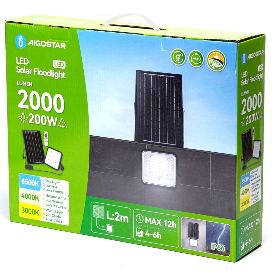 Aigostar - LED Ściemnialny naświetlacz solarny LED/200W/3,4V IP66 + pilot zdalnego sterowania