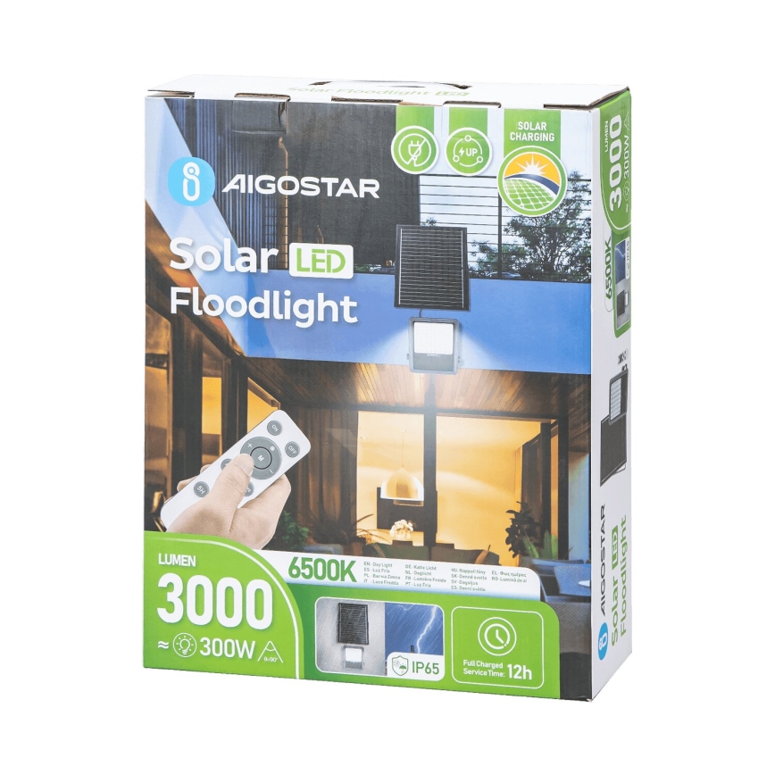 Aigostar - LED Ściemnialny naświetlacz solarny LED/300W/3,4V IP65 + zdalne sterowanie