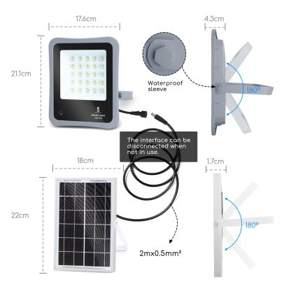 Aigostar - LED Ściemnialny naświetlacz solarny LED/30W/3,2V 20000 mAh IP67 + pilot