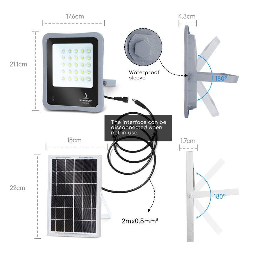 Aigostar - LED Ściemnialny naświetlacz solarny LED/30W/3,2V 20000 mAh IP67 + pilot