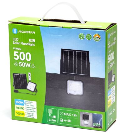 Aigostar - LED Ściemnialny naświetlacz solarny LED/50W/3,4V IP66 + pilot zdalnego sterowania