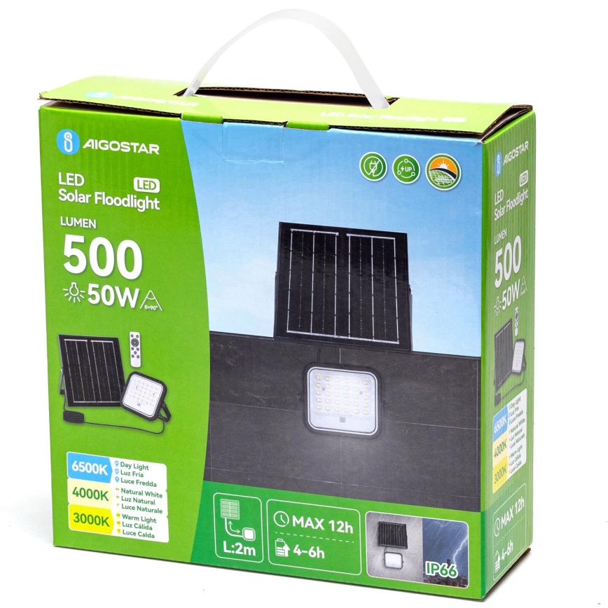 Aigostar - LED Ściemnialny naświetlacz solarny LED/50W/3,4V IP66 + pilot zdalnego sterowania