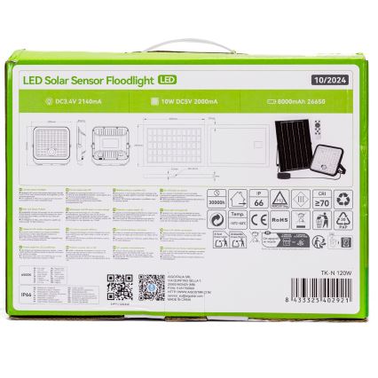 Aigostar - LED Ściemnialny naświetlacz solarny z czujnikiem LED/120W/3,4V 6500K IP66 8000 mAh + pilot zdalnego sterowania