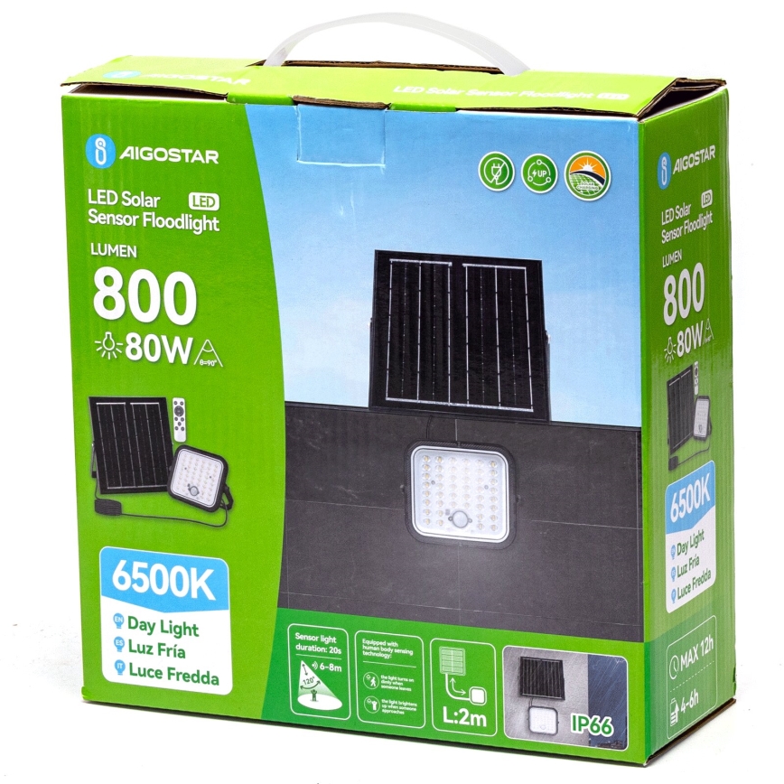 Aigostar - LED Ściemnialny naświetlacz solarny z czujnikiem LED/80W/3,4V 6500K IP66 4000 mAh + pilot zdalnego sterowania