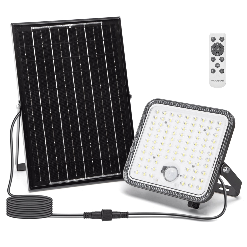 Aigostar - ściemnialny solarny reflektor LED z czujnikiem / 120W / 3,4V 6500K IP66 8000 mAh + zdalne sterowanie