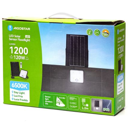 Aigostar - ściemnialny solarny reflektor LED z czujnikiem / 120W / 3,4V 6500K IP66 8000 mAh + zdalne sterowanie