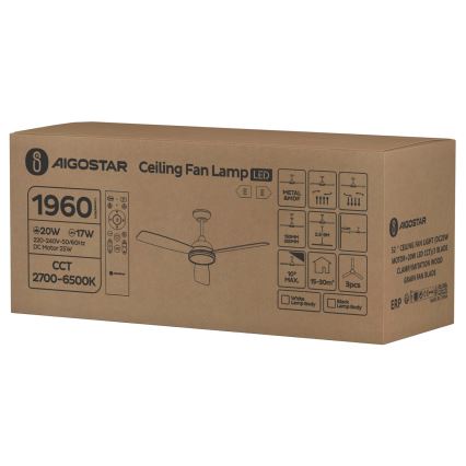 Aigostar - LED Ściemnialny wentylator sufitowy LED/20W/230V 2700-6500K 132cm biały/beżowy + zdalne sterowanie