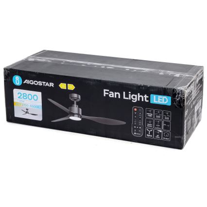 Aigostar - LED Ściemnialny wentylator sufitowy LED/20W/230V 2700-6500K 132cm czarny + zdalne sterowanie