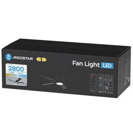 Aigostar - ściemnialny wentylator sufitowy LED 20W/230V 2700-6500K 132 cm czarny + pilot zdalnego sterowania