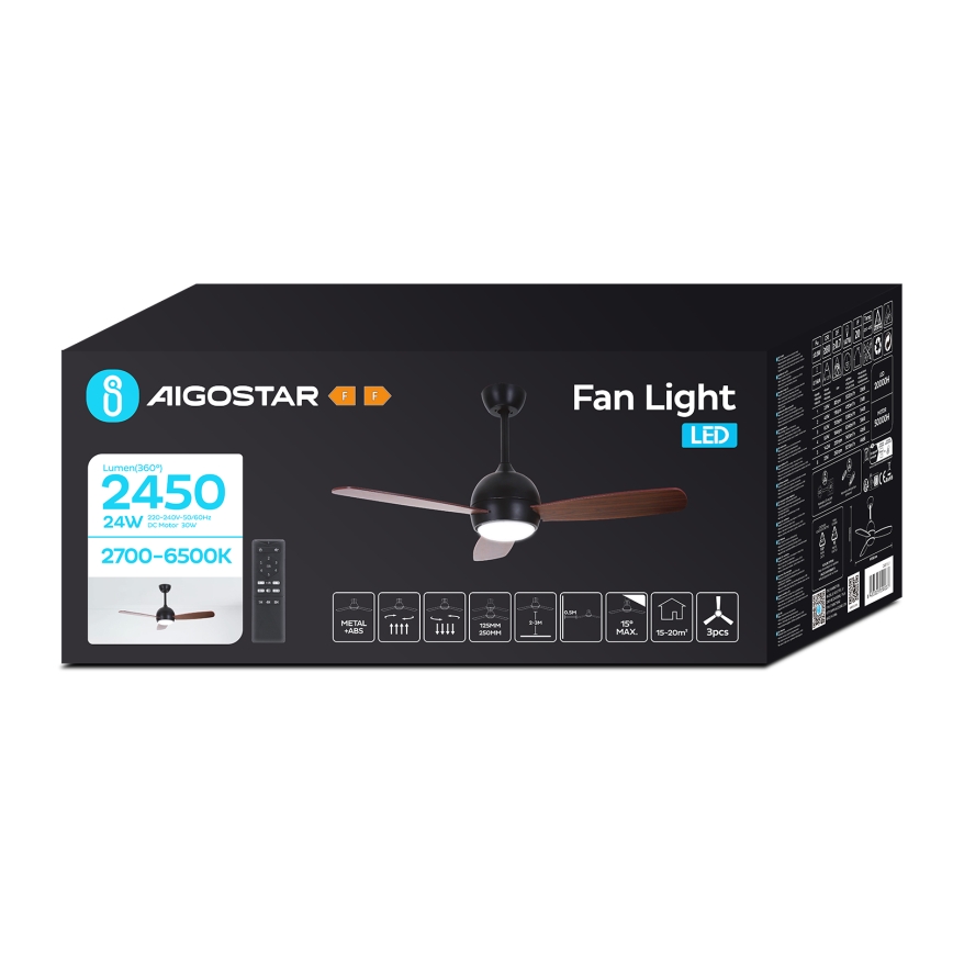 Aigostar - LED Ściemnialny wentylator sufitowy LED/24W/230V 2700-6500K 106,6 cm + pilot zdalnego sterowania