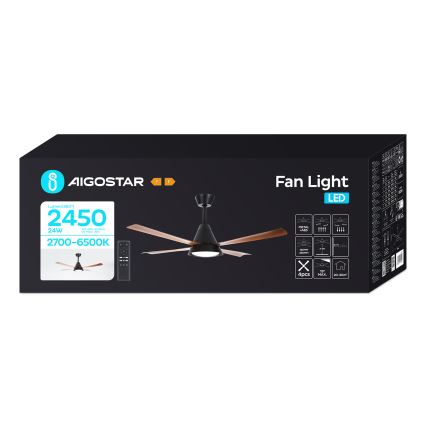Aigostar - LED Ściemnialny wentylator sufitowy LED/24W/230V 2700-6500K 132cm + pilot zdalnego sterowania