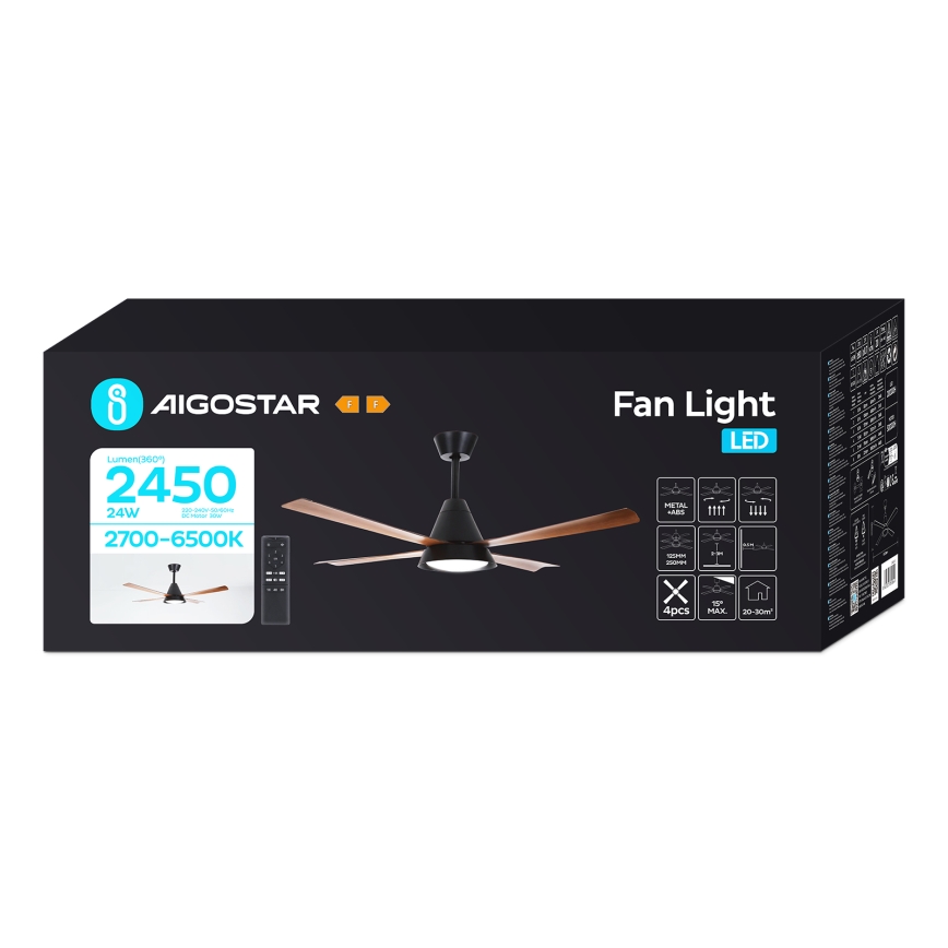 Aigostar - LED Ściemnialny wentylator sufitowy LED/24W/230V 2700-6500K 132cm + pilot zdalnego sterowania