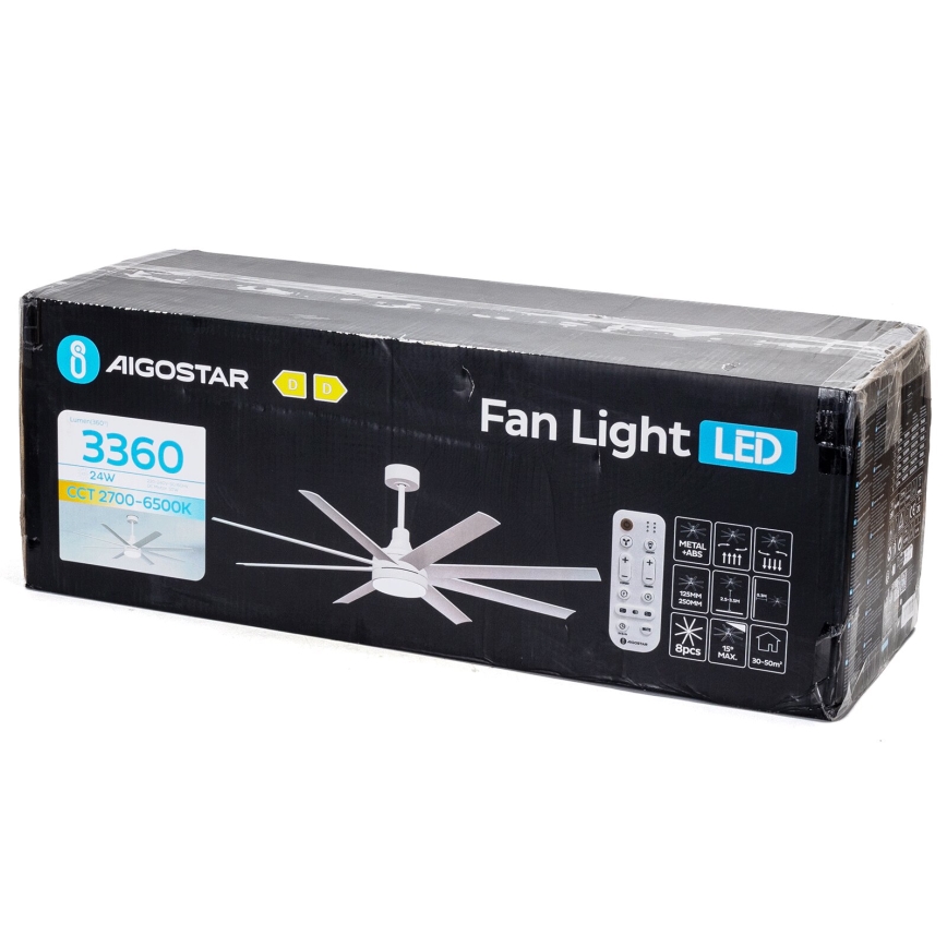 Aigostar - LED Ściemnialny wentylator sufitowy LED/24W/230V 2700-6500K śr. 165 cm + pilot zdalnego sterowania biały