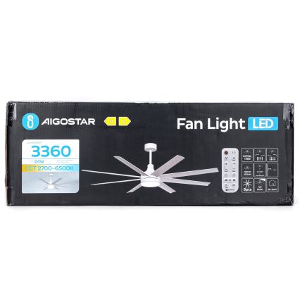 Aigostar - LED Ściemnialny wentylator sufitowy LED/24W/230V 2700-6500K śr. 165 cm + pilot zdalnego sterowania biały