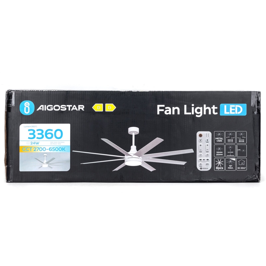 Aigostar - LED Ściemnialny wentylator sufitowy LED/24W/230V 2700-6500K śr. 165 cm + pilot zdalnego sterowania biały