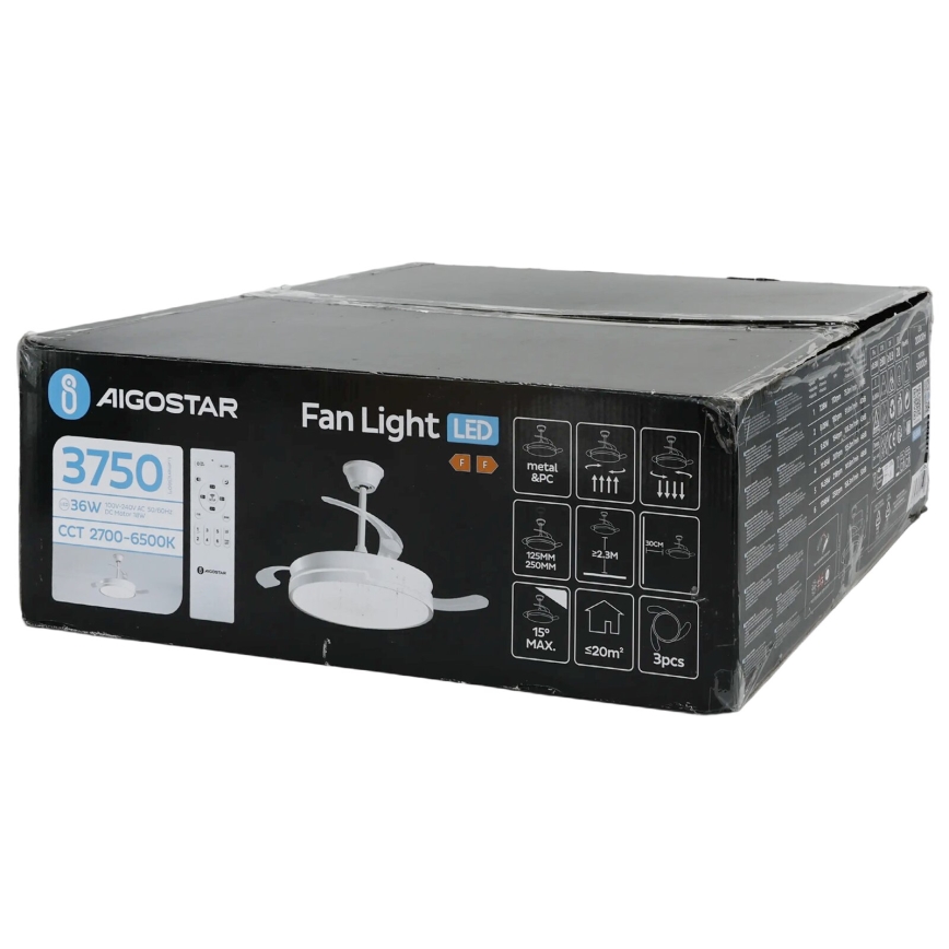 Aigostar - LED Ściemnialny wentylator sufitowy LED/36W/230V 2700-6500K śr. 107 cm + pilot zdalnego sterowania biały