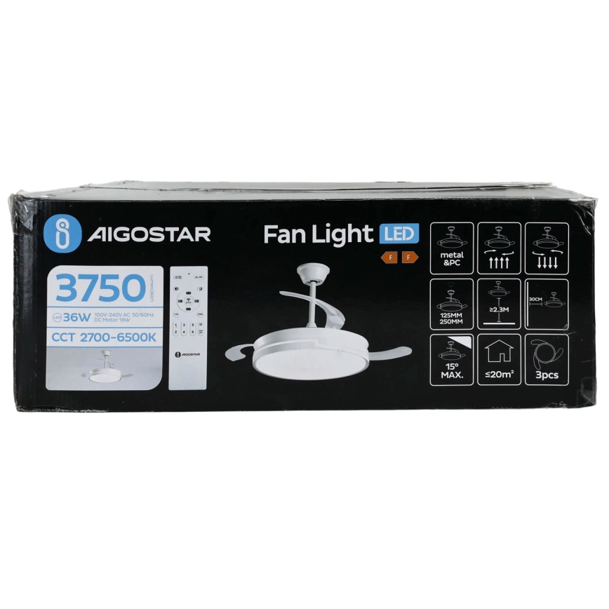 Aigostar - LED Ściemnialny wentylator sufitowy LED/36W/230V 2700-6500K śr. 107 cm + pilot zdalnego sterowania biały