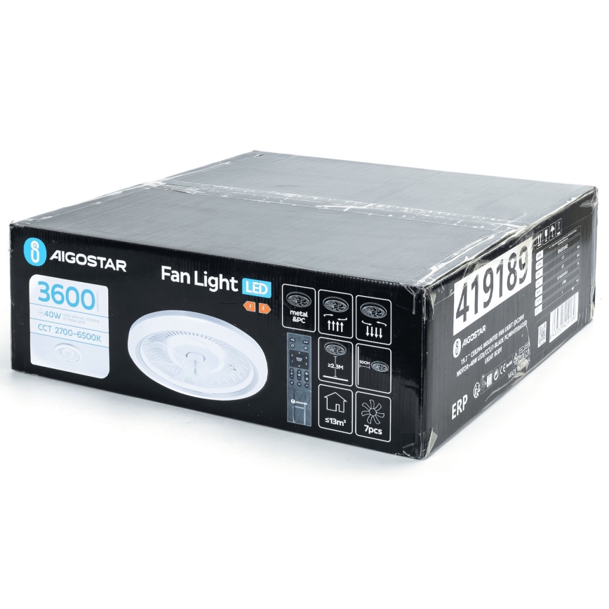 Aigostar - LED Ściemnialny wentylator sufitowy LED/40W/230V 2700/4000/6500K śr. 50 cm + pilot zdalnego sterowania biały