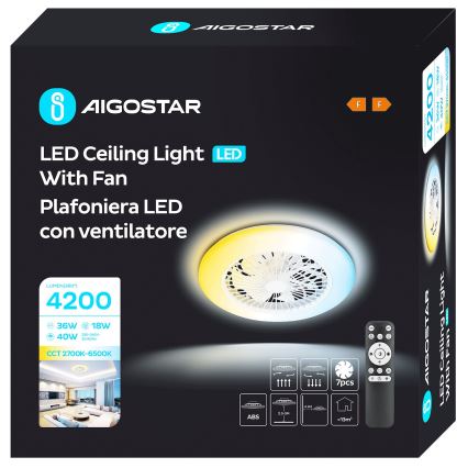 Aigostar - LED Ściemnialny wentylator sufitowy LED/40W/230V 2700-6500K śr. 49 cm + pilot zdalnego sterowania biały