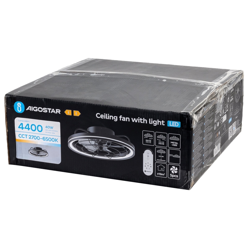 Aigostar - LED Ściemnialny wentylator sufitowy LED/40W/230V 2700-6500K śr. 48 cm + pilot zdalnego sterowania czarny