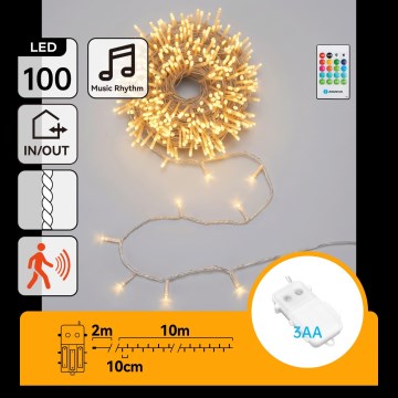 Aigostar - LED ściemnialny zewnętrzny łańcuch świąteczny z czujnikiem ruchu 100xLED/3xAA 12m ciepła biała + pilot