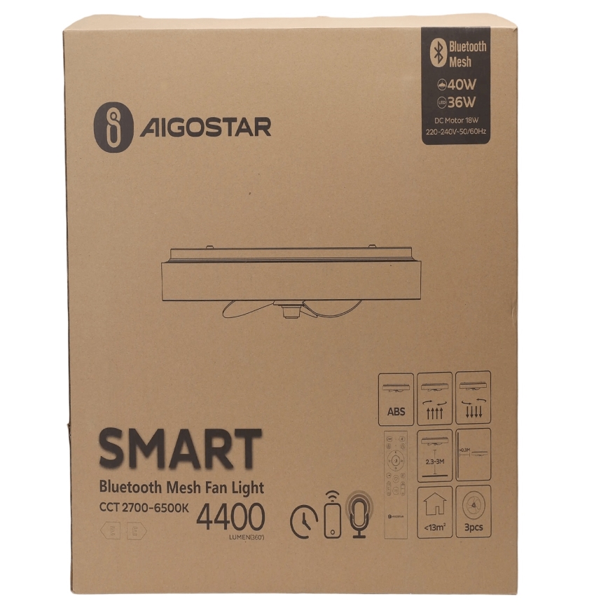 Aigostar - LED Ściemniany plafon z wentylatorem MESH LED/40W/230V 2700-6500K czarny + pilot zdalnego sterowania