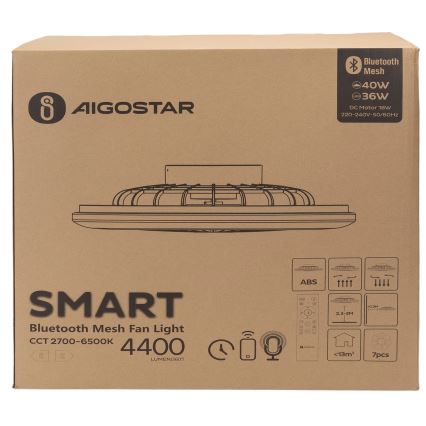 Aigostar - LED Ściemniany plafon z wentylatorem MESH LED/40W/230V 2700-6500K biały + pilot zdalnego sterowania