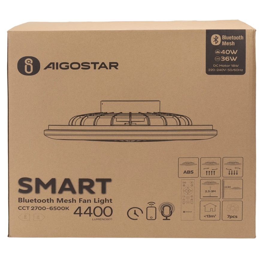 Aigostar - LED Ściemniany plafon z wentylatorem MESH LED/40W/230V 2700-6500K biały + pilot zdalnego sterowania