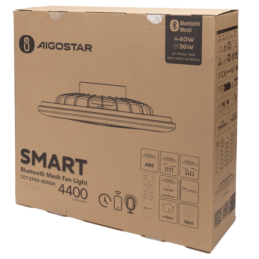Aigostar - LED Ściemniany plafon z wentylatorem MESH LED/40W/230V 2700-6500K biały + pilot zdalnego sterowania