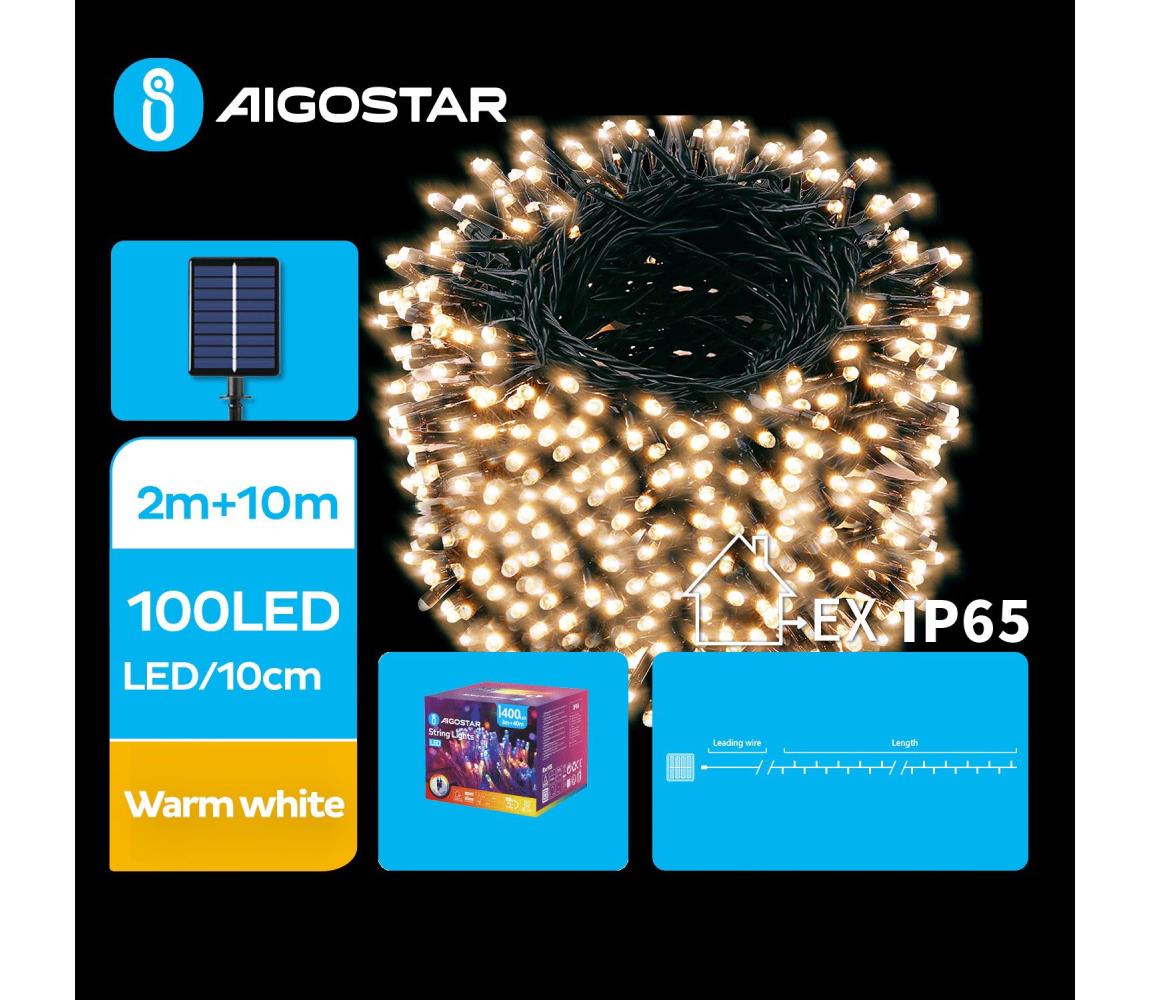 - LED Solarmy łańcuch bożonarodzeniowy 100xLED/8 funkcji 12m IP65 ciepła biel