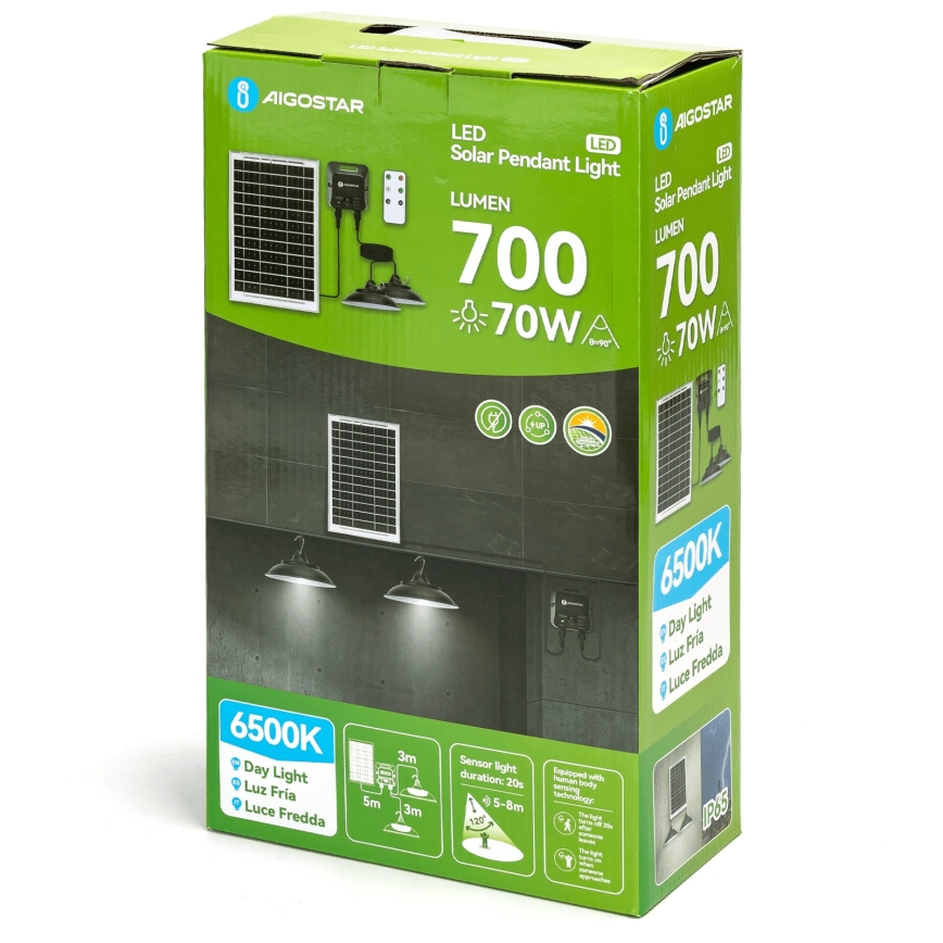 Aigostar - LED solarny żyrandol z czujnikiem 2xLED/35W/12V 6000 mAh 6500K IP65 śr. 15 cm + zdalne sterowanie