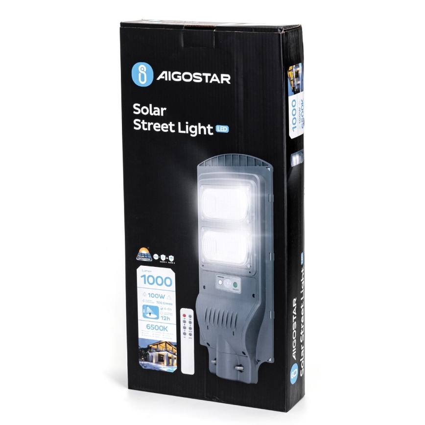 Aigostar - LED Solarna lampa uliczna z czujnikiem LED/100W/3,2V 10000mAh IP65 6500K + pilot zdalnego sterowania