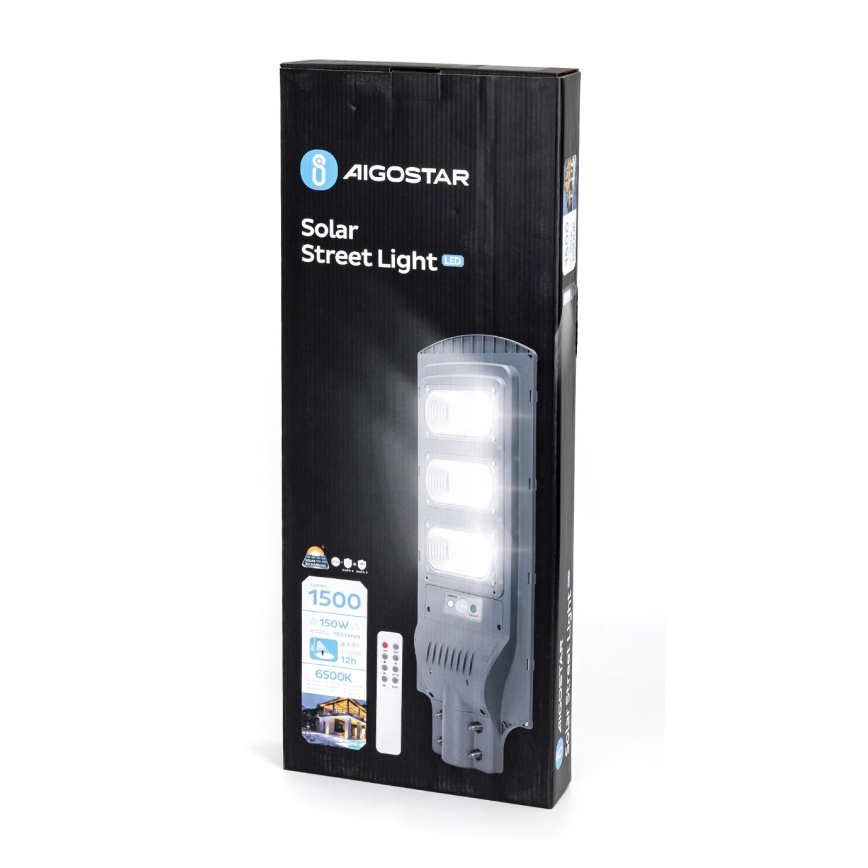 Aigostar - LED Solarna lampa uliczna z czujnikiem pohybu i soumraku LED/150W/3,2V 15000mAh IP65 6500K + zdalne sterowanie