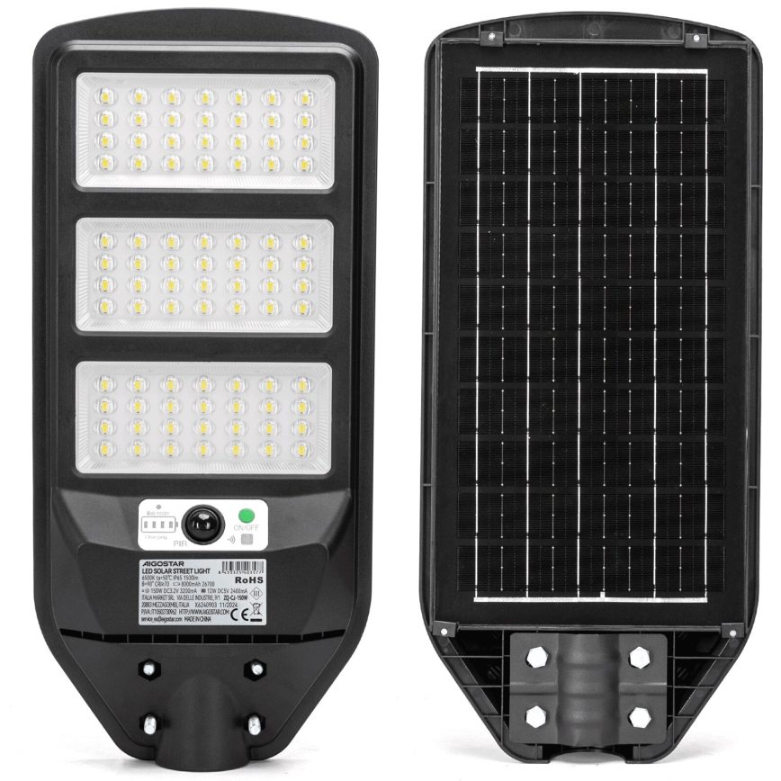 Aigostar - LED Solarna lampa uliczna z czujnikiem LED/150W/3,2V 8000mAh IP65 6500K + zdalne sterowanie