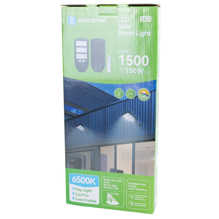 Aigostar - LED Solarna lampa uliczna z czujnikiem LED/150W/3,2V 8000mAh IP65 6500K + zdalne sterowanie