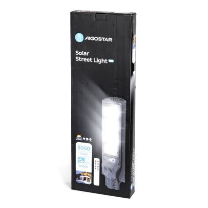 Aigostar - LED Solarna lampa uliczna z czujnikiem LED/200W/3,2V 20000mAh IP65 6500K + pilot zdalnego sterowania