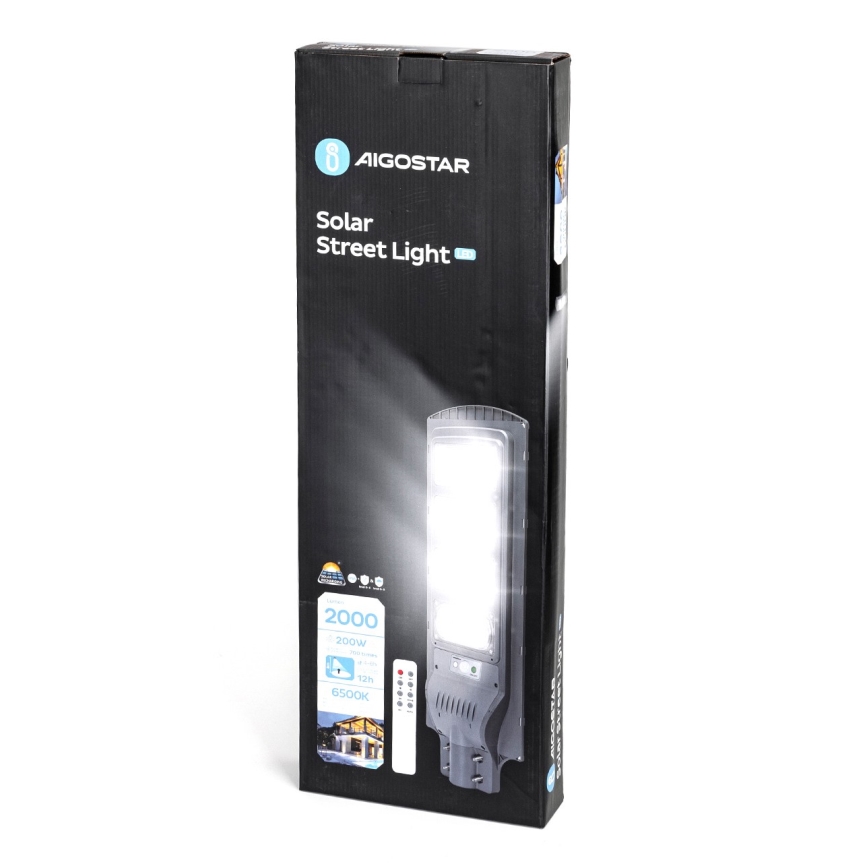 Aigostar - LED Solarna lampa uliczna z czujnikiem LED/200W/3,2V 20000mAh IP65 6500K + pilot zdalnego sterowania