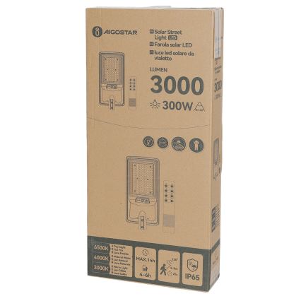 Aigostar - LED solarna lampa uliczna z czujnikiem LED/400W/3,2V 4800mAh + pilot zdalnego sterowania