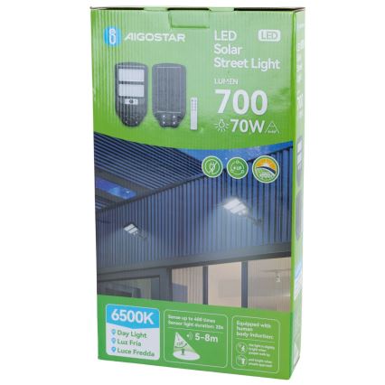 Aigostar - LED Solarna lampa uliczna z czujnikiem LED/70W/3,2V 4000mAh IP65 6500K + zdalne sterowanie
