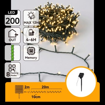 Aigostar - LED solarne lampki choinkowe 200xLED/8 funkcji 22m IP65 ciepła biała 800mAh