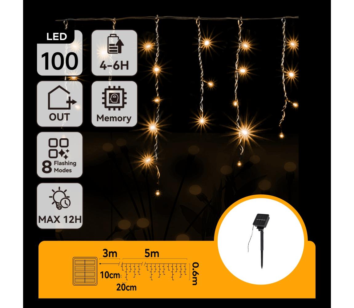 - LED solarne lampki świąteczne 100xLED/8 funkcji 8x0,6m IP65 ciepła biała