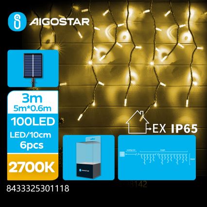 Aigostar - LED solarny łańcuch świąteczny 100xLED/8 trybów 8x0,6m 800 mAh IP65 ciepła biała
