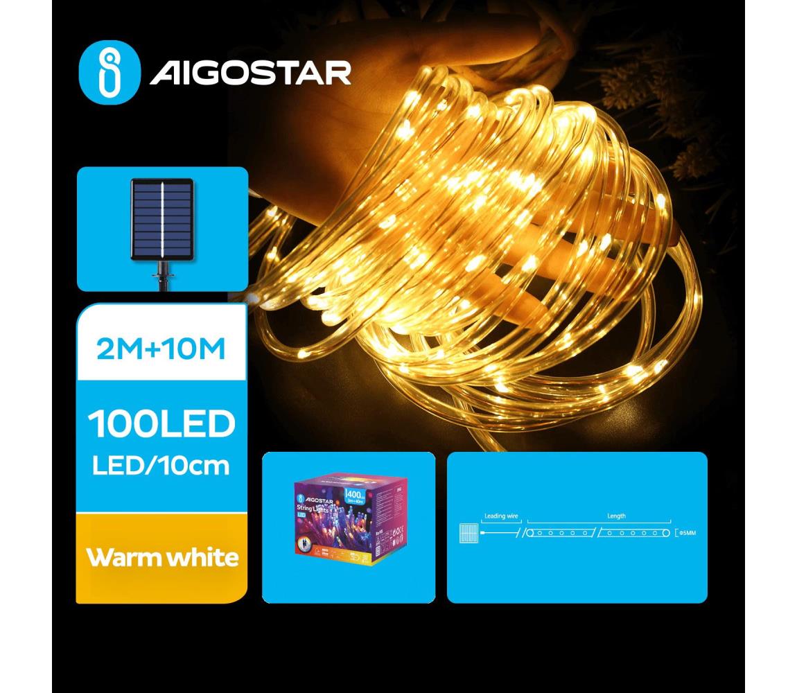 - LED Solarny łańcuch bożonarodzeniowy 100xLED/8 funkcji 12m IP65 ciepła biel